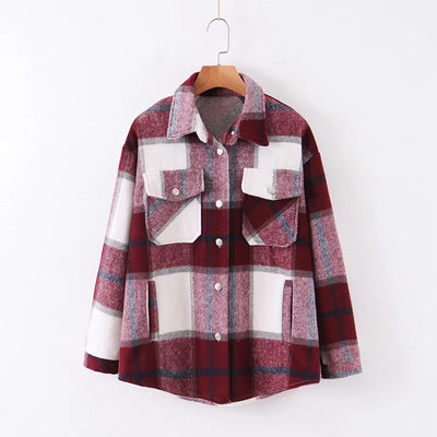 autumn red Plaid coats and jackets women streetwear fashion Long Sleeve office jackets coats Oversized Outerwear 2019