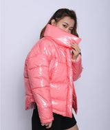 2019 Glossy Winter Down Cotton Padded Jacket For Women Thick Bright Black Short Shiny Jacket Yellow Red Cotton Parkas AS809