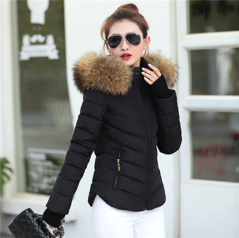 2019 New Winter Coat Women  Winter Jacket Womens Parkas Gloves warm detachable fur collar detachable hat Slim fit Outwear