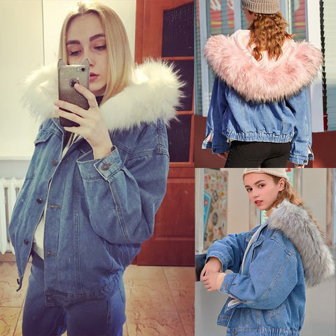 2019 New Warm Winter Bomber Women Winter Autumn Hooded Girls Coat Jeans Denim Jackets Basic Ladies Top Windbreaker Female Large