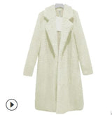 Long Coats Fleece Jackets Winter Warm Teddy Coat Cardigan Office Lady Sexy Women Wool Blends Full Tops Overcoats Plus Size