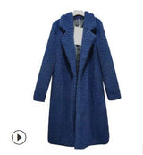 Long Coats Fleece Jackets Winter Warm Teddy Coat Cardigan Office Lady Sexy Women Wool Blends Full Tops Overcoats Plus Size