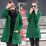 2019 Autumn Winter Women's Fleece Jacket Coats Female Long Hooded Coats Outerwear Warm Thick Female Red Slim Fit Hoodies Jackets