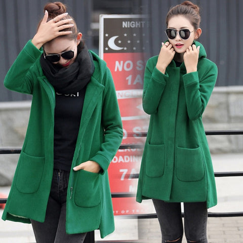2019 Autumn Winter Women's Fleece Jacket Coats Female Long Hooded Coats Outerwear Warm Thick Female Red Slim Fit Hoodies Jackets