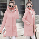 2019 Autumn Winter Women's Fleece Jacket Coats Female Long Hooded Coats Outerwear Warm Thick Female Red Slim Fit Hoodies Jackets