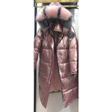 High Quality Winter Jacket Women Warm Thicken Hooded With Fur Long Coat Shining Fabric Stylish Female Parka
