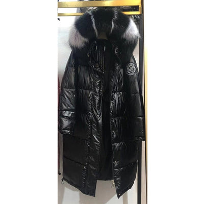 High Quality Winter Jacket Women Warm Thicken Hooded With Fur Long Coat Shining Fabric Stylish Female Parka
