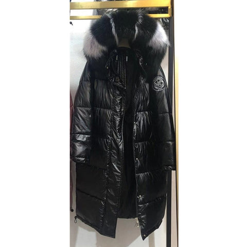 High Quality Winter Jacket Women Warm Thicken Hooded With Fur Long Coat Shining Fabric Stylish Female Parka