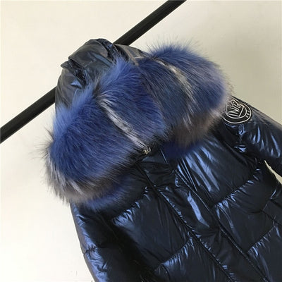 High Quality Winter Jacket Women Warm Thicken Hooded With Fur Long Coat Shining Fabric Stylish Female Parka
