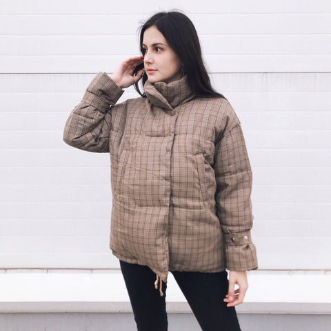 Cotton clothing female short paragraph 2019 new Korean version of loose ins bread clothes thick winter coat lattice tide