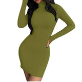 2019 Sexy Solid Dress Women Night Club Bodycon Turtleneck Super Warm Elegant Ladies Dress Tight buttocks Mini Dress Size S-XL
