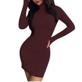 2019 Sexy Solid Dress Women Night Club Bodycon Turtleneck Super Warm Elegant Ladies Dress Tight buttocks Mini Dress Size S-XL