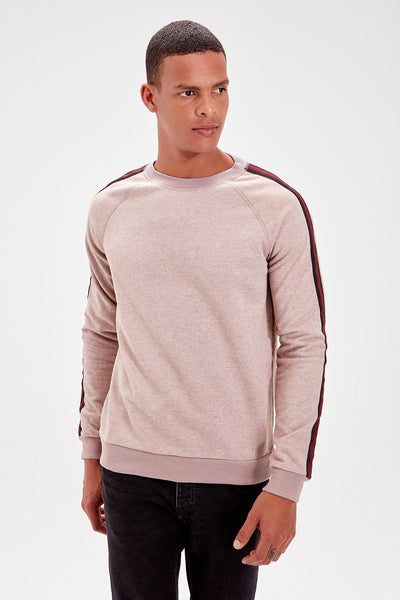 Trendyol Mink Men Long Sleeve Cycling Collar Stripe New Sweatshirt TMNAW20SW0088