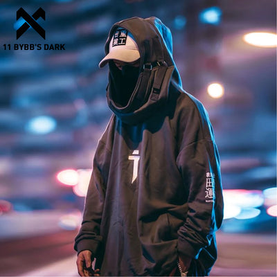 11 BYBB'S DARK Japanese Streetwear Hoodie Men Harajuku Neck Fish Mouth Pullovers Oversized Sweatshirts Hip Hop Hoodie Techwear