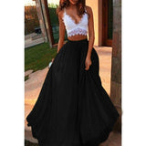 Spring and summer autumn chiffon cool skirt women's elastic waist double anti-going ladies long solid color elegant skirt