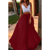 Spring and summer autumn chiffon cool skirt women's elastic waist double anti-going ladies long solid color elegant skirt