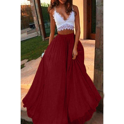 Spring and summer autumn chiffon cool skirt women's elastic waist double anti-going ladies long solid color elegant skirt