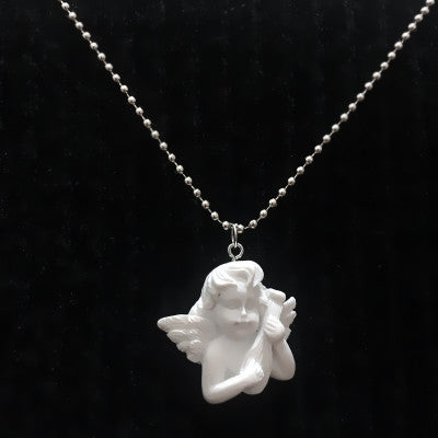 Cute Cupid Angel Pendant Stainless Steel Necklace, Long Chain Baby Shaped Jewelry Sweetheart for Women Man Friendship Girl Gifts