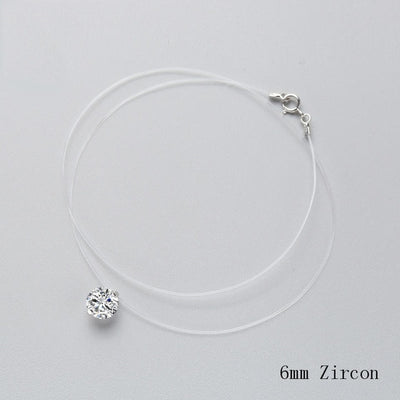 INZATT 925 Sterling Silver Zircon Crystal Pearl Pendant Choker Necklace Transparent Fishing Line 2019 Fashion Jewelry For Women