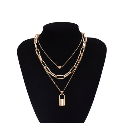 Ingemark Multi Layer Lover Lock Pendant Choker Necklace Steampunk Padlock Heart Chain Necklace Collier Best Couple Jewelry Gift