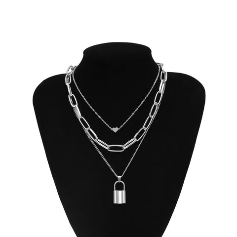Ingemark Multi Layer Lover Lock Pendant Choker Necklace Steampunk Padlock Heart Chain Necklace Collier Best Couple Jewelry Gift