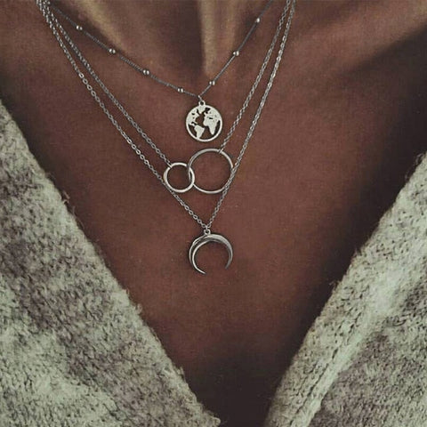Ahmed Simple Star & Moon Pendant Necklace For Women New Bijoux Maxi Statement Necklaces Collier Fashion Jewelry