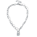 Rock Choker Lock Necklace Layered Chain On The Neck With Lock Punk Jewelry Mujer Key Padlock Pendant Necklace For Women Gift