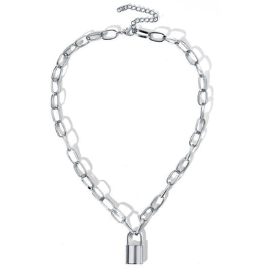Rock Choker Lock Necklace Layered Chain On The Neck With Lock Punk Jewelry Mujer Key Padlock Pendant Necklace For Women Gift