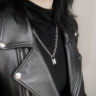 Rock Choker Lock Necklace Layered Chain On The Neck With Lock Punk Jewelry Mujer Key Padlock Pendant Necklace For Women Gift