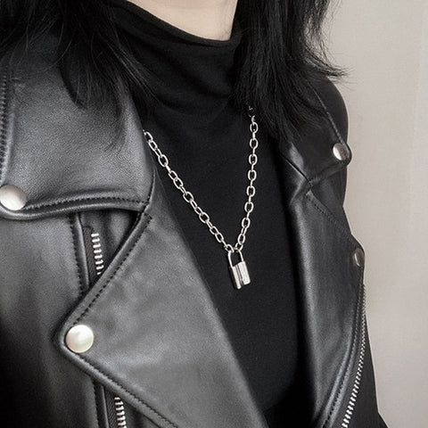 Rock Choker Lock Necklace Layered Chain On The Neck With Lock Punk Jewelry Mujer Key Padlock Pendant Necklace For Women Gift
