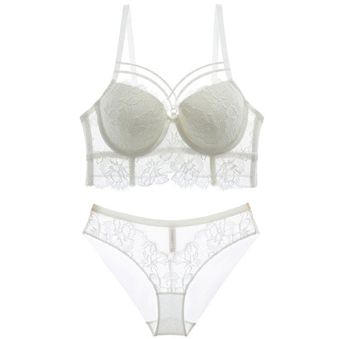 New Top Sexy Underwear Set Green Bras Cotton Brassiere Women Lingerie Set Lace Embroidery Push up Bra Panties Sets Deep V Gather