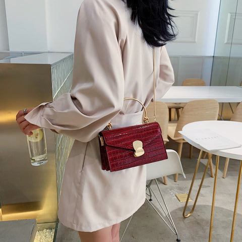 Sacs à bandoulière en cuir PU motif pierre pour femmes 2020 Mini sac à bandoulière avec poignée en métal fourre-tout de voyage dame