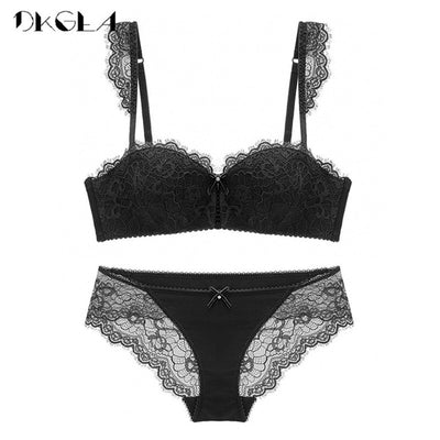 New Fashion Green Brassiere Deep V Push Up Bra Set Thick Cotton A B C Cup Women Bras Lingerie Set Lace Sexy Underwear Black