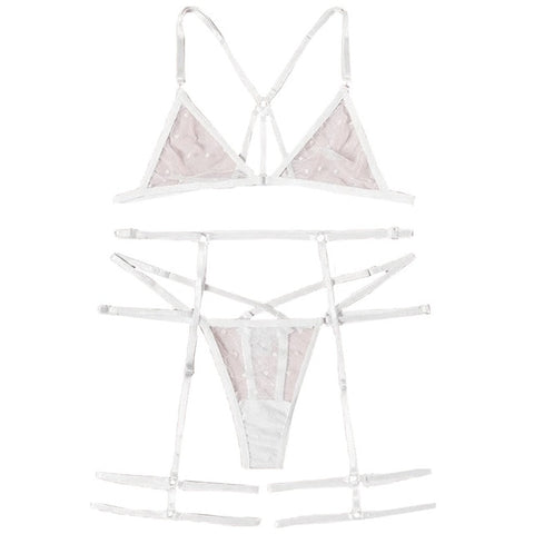 Black Harness Polka Dot Garter Sexy Women Transparent Lingerie Set 2019 Summer See Through Ladies Bra And Underwear Set 30NOV6