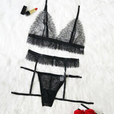 Women Sexy Lingerie Lace Babydoll See-through Wireless Bra Set G-String Underwear Nightwear Bra & Brief Sets M-3XL