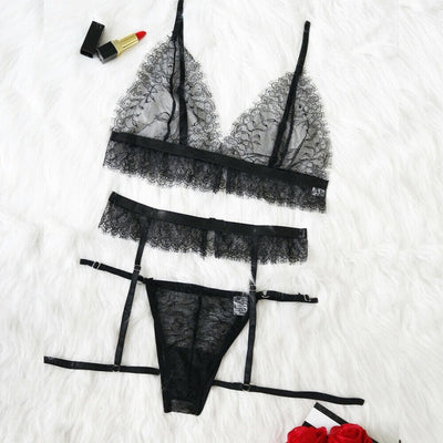 Women Sexy Lingerie Lace Babydoll See-through Wireless Bra Set G-String Underwear Nightwear Bra & Brief Sets M-3XL