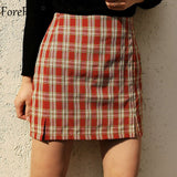 Forefair Mini Plaid Print Skirt Women Pencil Bodycon Split Summer Casual High Waist Short Harajuku Skirt Ladies Kawaii