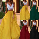 Spring and summer autumn chiffon cool skirt women's elastic waist double anti-going ladies long solid color elegant skirt