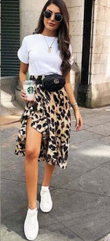 Women High Waisted Stretch Leopard Skirt